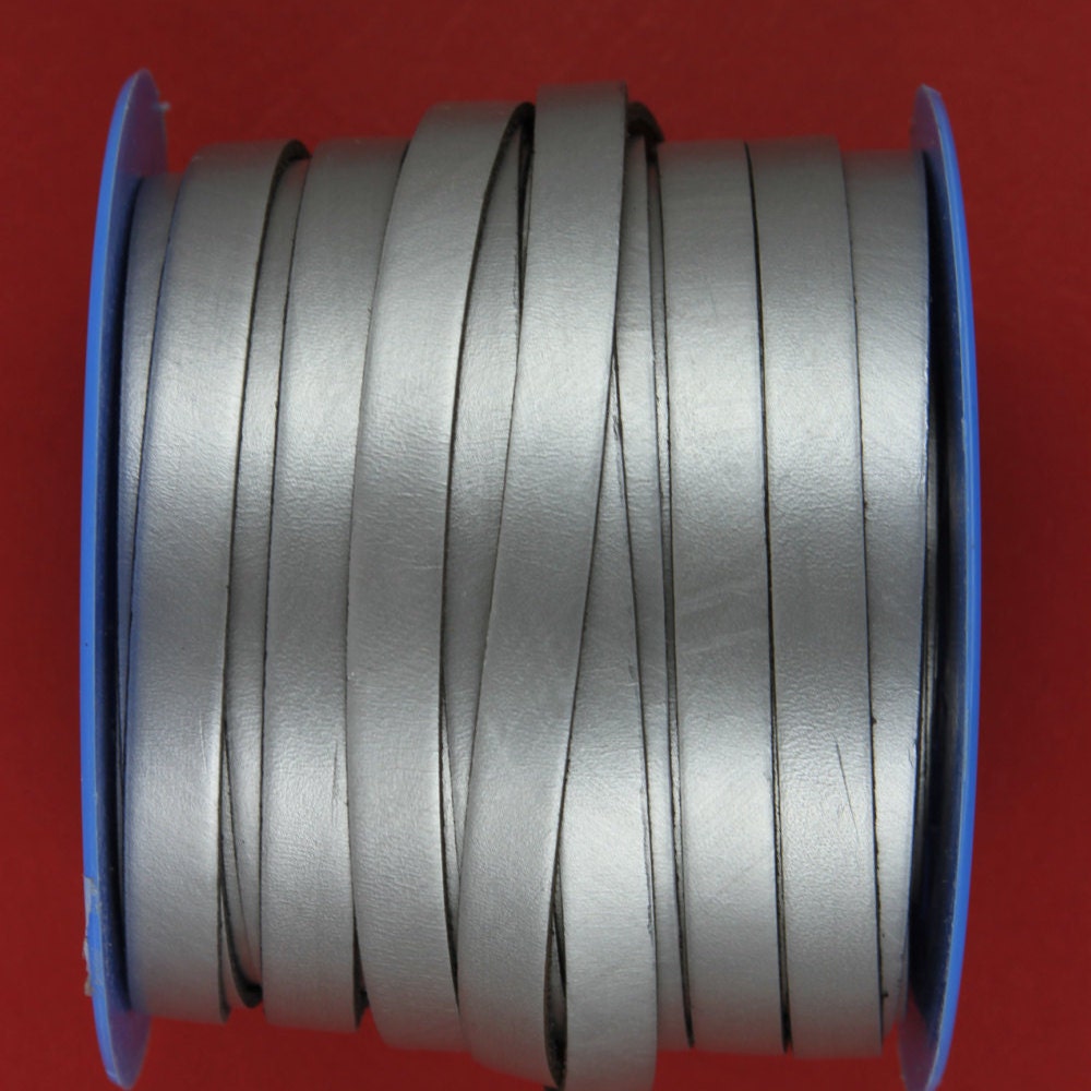 MADE IN SPAIN 24" old silver 10mm flat leather cord, 10mm plain leather cord (VM10MTPLV)