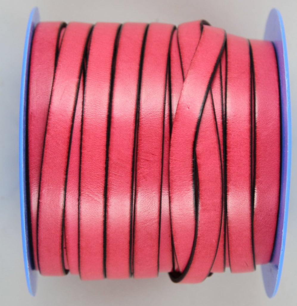 MADE IN SPAIN 24" flat leather cord, fucsia10mm flat leather cord, 10mm fuxia leather cord (VM10FUC)