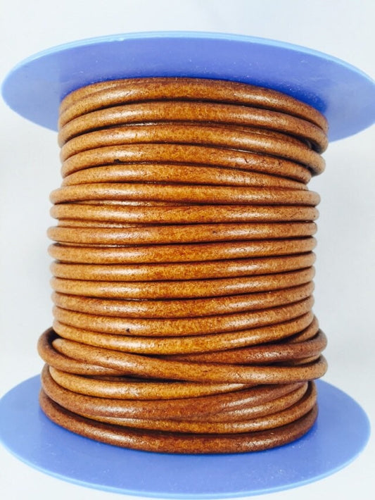 MADE IN SPAIN 1 yard round leather cord, whisky color 4.5mm leather cord (4ANIWHI)