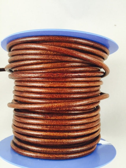 MADE IN SPAIN 1 yard round leather cord, tobacco color 4mm leather cord (4ANITAB)