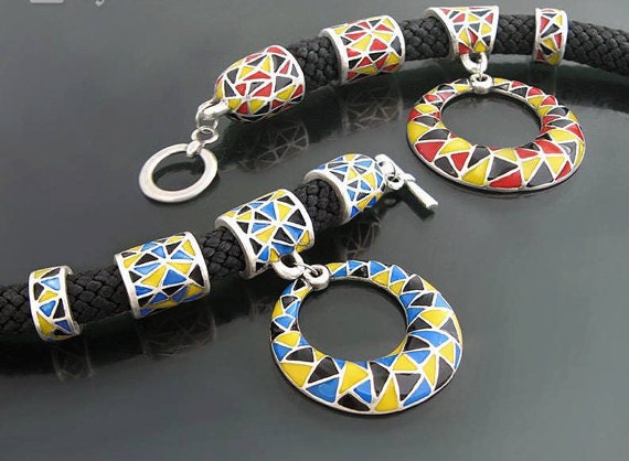 0068>>MADE IN EUROPE enamel pendant with bail slider, heavy duty pendant with bail slider for 10mm cord (E6017/6020)