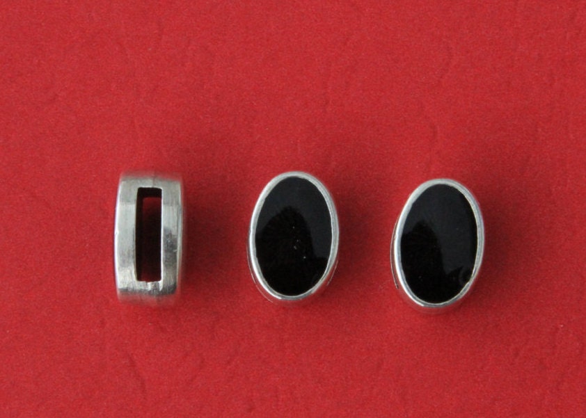 3/2 MADE in EUROPE 3 zamak enamel sliders, zamak slider, enamel zamak bead, oval enamel bead, flat cord zamak oval slider (X50505AS) qty3