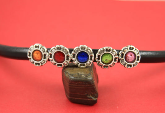 7/5 MADE in EUROPE 2 licorice zamak sliders, enamel flower slider for licorice cord, 10x6mm cord slider (ABLZ41P) Qty2