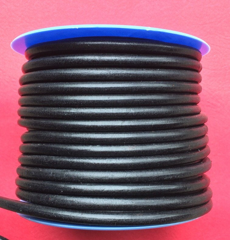 MADE in SPAIN  1 yard of 6mm leather cord, black round leather cord (6ANINEG)