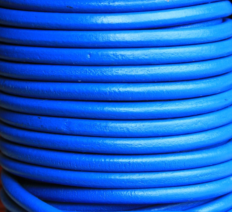 MADE IN SPAIN 2 feet (24") electric blue round leather cord, 5mm round leather cord, spanish leather cord (5AZE)