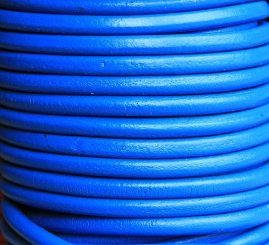 MADE IN SPAIN 2 feet (24") electric blue round leather cord, 5mm round leather cord, spanish leather cord (5AZE)
