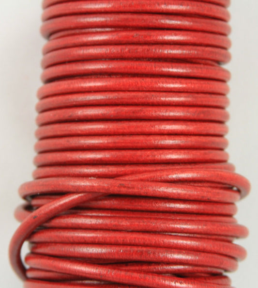 MADE IN SPAIN 2 feet (24"/61CM) red round leather cord, 5mm round leather cord, (5ANIROJ)