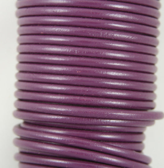 MADE IN SPAIN 2 feet (24"=61CM) purple round leather cord, 5mm round leather cord,  (5IRI)