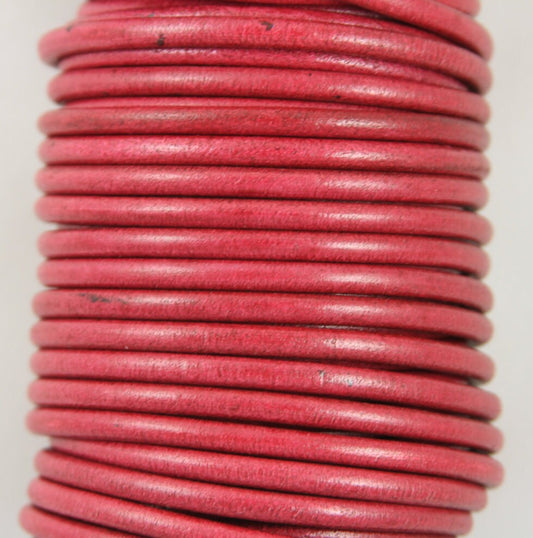 MADE IN SPAIN 2 feet (24"=61CM) plum color round leather cord, 5mm round leather cord,(5ANICIR)