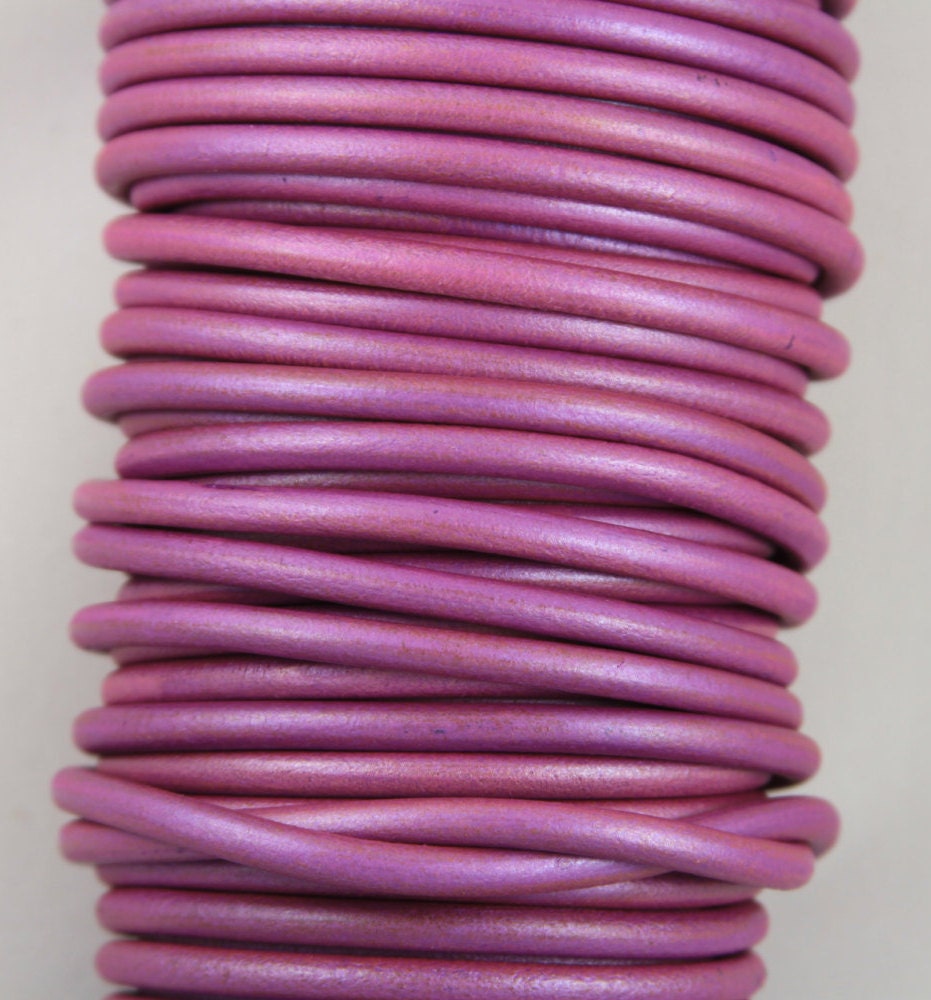 MADE IN SPAIN 2 feet (24") metallic pink leather cord, 5mm round leather cord, (5PINKMA61)