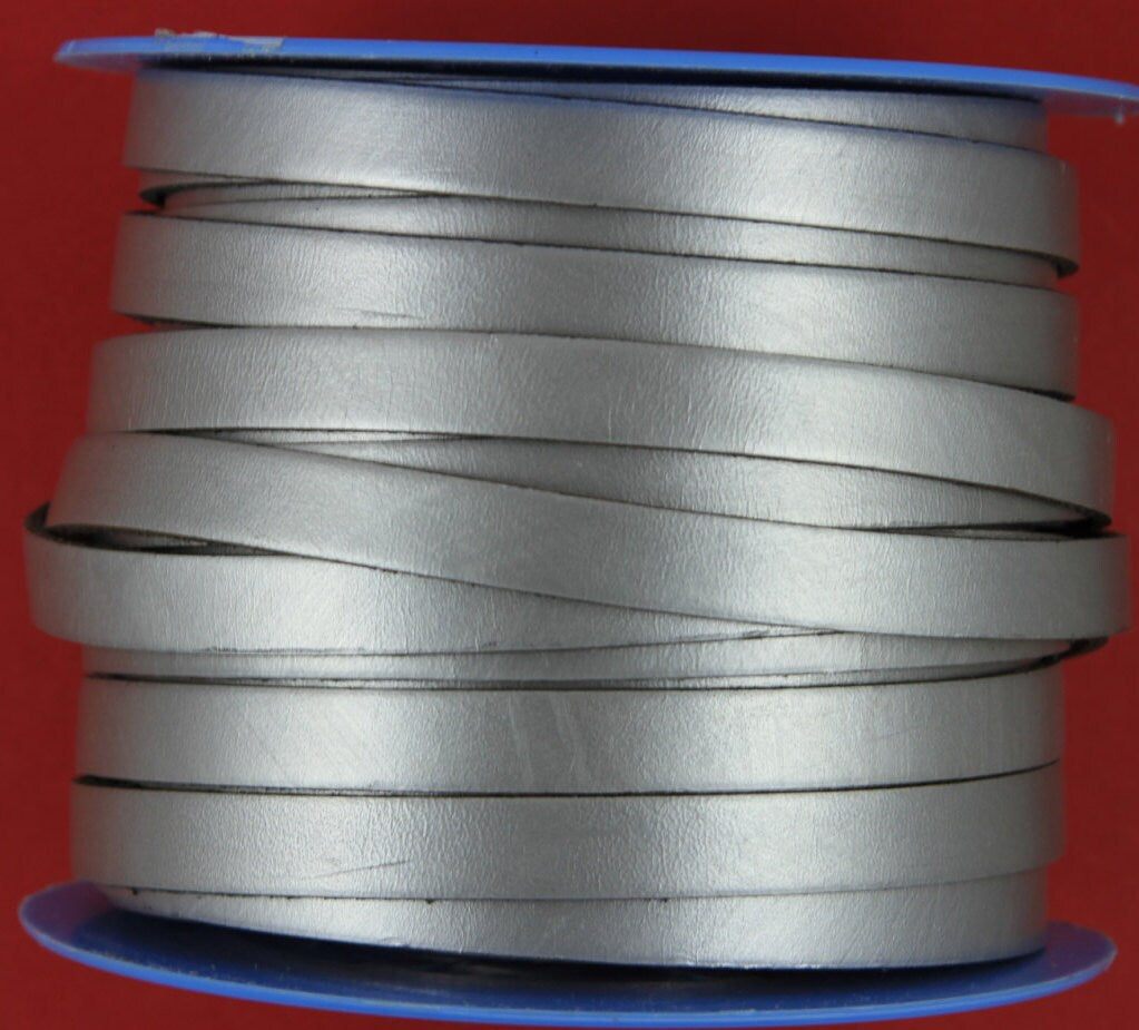 MADE IN SPAIN 24" old silver 10mm flat leather cord, 10mm plain leather cord (VM10MTPLV)