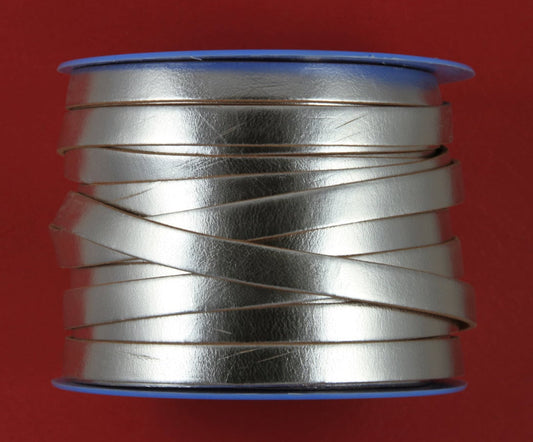 MADE IN SPAIN 24" silver 10mm flat leather cord, 10mm old silver leather cord (VM10MTPLA)
