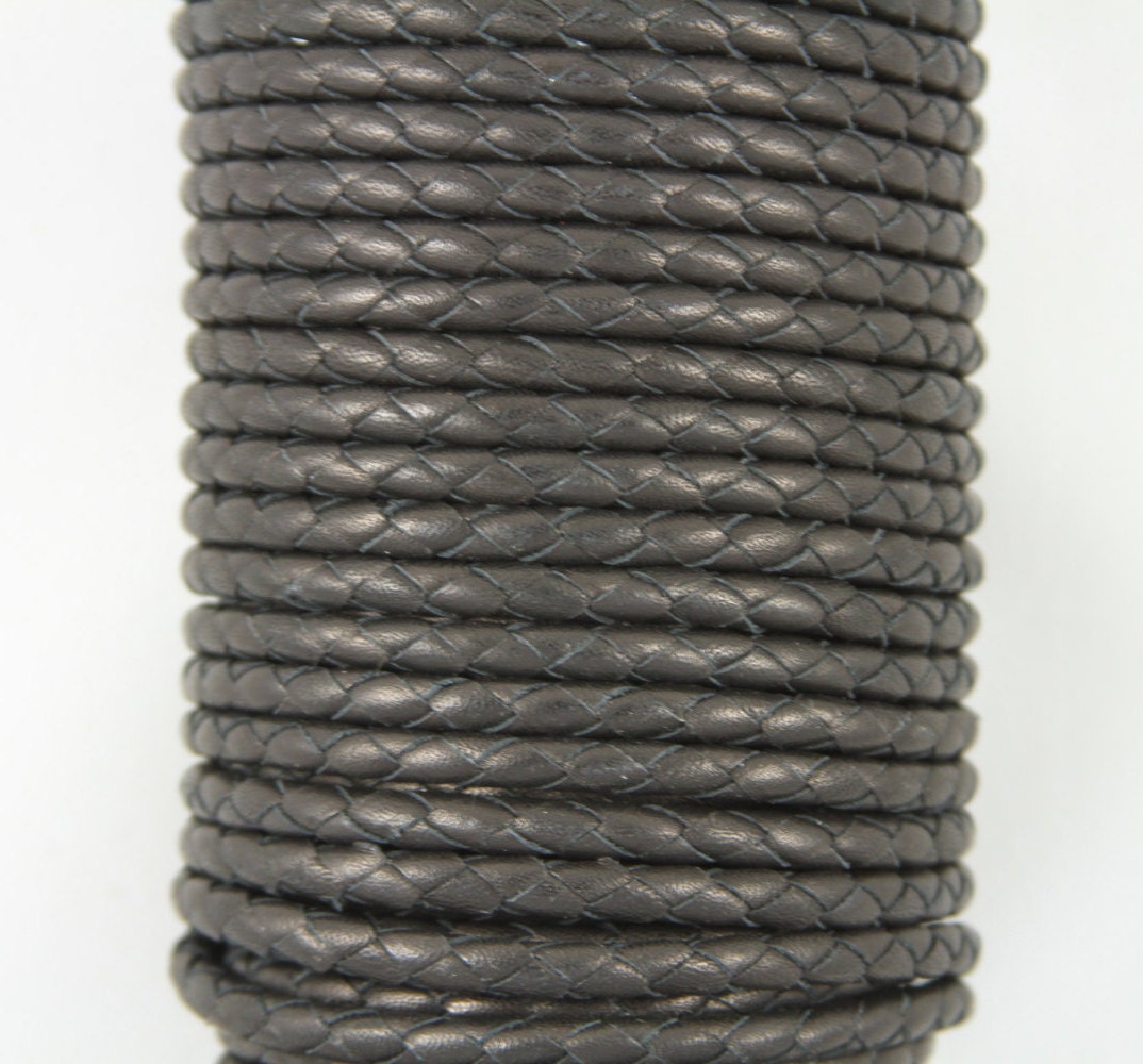 MADE IN SPAIN 24"  5mm braided leather cord, 5mm black braided leather cord, (TR5NEG)