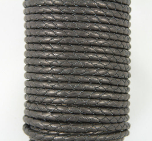 MADE IN SPAIN 24"  5mm braided leather cord, 5mm black braided leather cord, (TR5NEG)