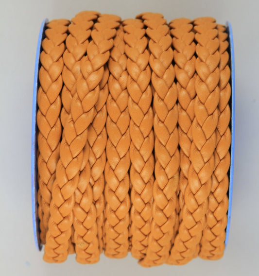 MADE IN SPAIN 24"  flat braided leather cord, jewelry cord, whisky color braided cord (TRP10WHI)